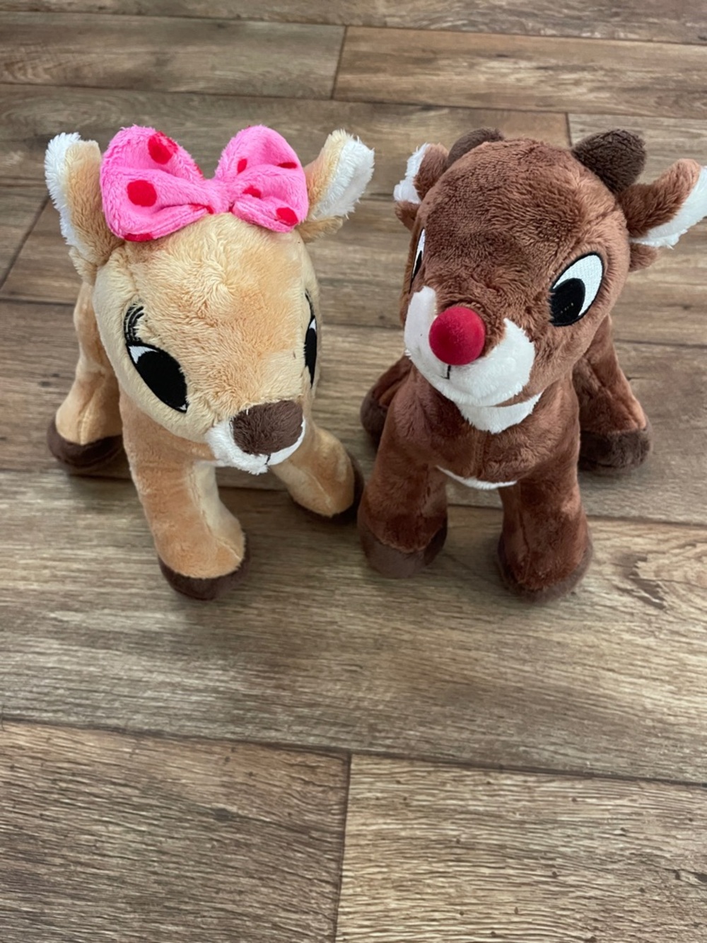 Plush Deer Toy Pair - Brown and Tan Kids Stuffed Animals with Pink Bow